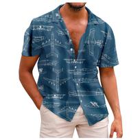 Summer New Men's Printed Slim Fit Shirt Large Fashion Casual Short Sleeve Shirt Men L