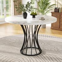 Apvalus valgomojo stalas - MUVOE - 80x80 cm - Marmuruotas MDF - Juodos metalinės kojos - 4 vietos juoda