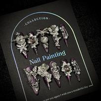 Handmade Luxury Press on Nails Long Almond French Tip Sparkly Fake Nails 3D Rhinestones Designs Acrylic Nails Reusable Stick on Nail for Women XS