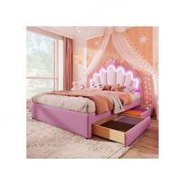 Lit - MUVOE - Lit princesse Crown - 140 x 200 cm - Tête de lit réglable - 2 tiroirs de rangement