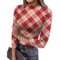 Women's Slim Bottom T-shirt Fashion Casual  Printing Round Neck Pullover 3/4 Sleeve Top L