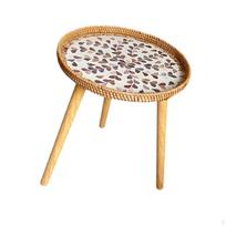 Prie lovos staliukas Apvalus Retro dizaino padėklas Naktinis staliukas Rotango šoninis svetainei Style F