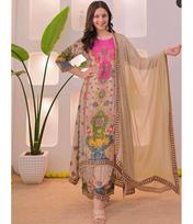 Women Muslin Kurti Palazzo Dupatta Set Indian Bollywood Salwar Kameez Printed Dress S