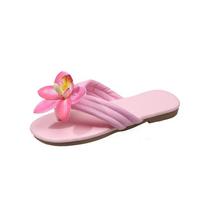 Flat Bottom Phalaenopsis Flip Flops Summer New Round Head Clip Toes Soft Bottom Non-Slip Low Heel Beach Cool Mopping 35