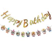Cartoon Pattern Happy Birthday Banner Paper DIY Decoration Cat Garland Cute Animal Lucky Hanging Flag Kindergarten Decoration