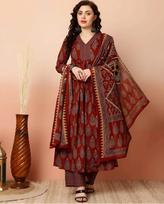 Women Designer Top Tunic Floral Print Kurta, Palazzo & Dupatta Set S