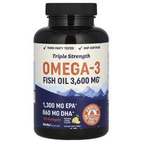 MAV Nutrition, Omega-3 žuvų taukai, trigubo stiprumo, natūralaus citrinų skonio, 120 minkštųjų kapsulių