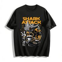 Shark Attack Mech Graphic Tee Edgy Streetwear Casual Loose Top Pure cotton T-shirt XXS