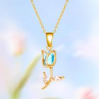 Elegant Enamel Tulip Flower Pendant Necklace for Women Girl Green Leaf Necklace Choker Party Jewelry Gift