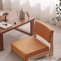 Japoniškas Tatami kėdė be kojų su atlošu - Medžio masyvo Washitsu arbatos sėdynė Brown Tech Fabric Surface - Natural Wood Base