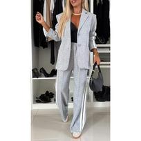 women's Striped Detail Notched Lapel Blazer Wide Leg Pants Set Casual 2 Piece Suit Tracksuit S