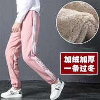 Winter fleece sweatpants women's wide legs loose large size fat legs warm thickened lamb fleece bloomers outer sweatpants S