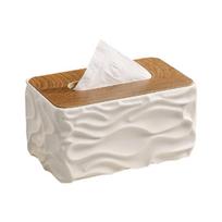 Contemporary Waved Texture Tissue Box With Natural Wood Accent Office Desk Accessory Suitable For Various Room Styles
