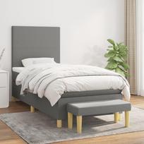 Vidaxl Łóżko Kontynentalne Z Materacem, Ciemnoszara Tkanina 90X200 Cm