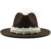 Elegant Red Wide Brim Fedora Hat with Pearl Beading for Women Fashionable Statement Accessory for All Seasons M