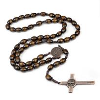 Handmade Car Hanging Ornament Wood Rosary Necklace with 33 Beads Religious Wood Necklace for Rearview Mirror Decoration