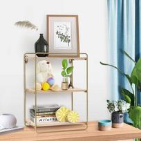 T02C!Wall Mounted Shelf Wood Hanging Storage Shelves 3Tier With Solid Metal Floating Shelves For Living Room Bedroom Office
