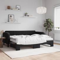 Vidaxl Sofa Rozsuwana Z Materacami, Czarna, 90X200 Cm, Aksamit