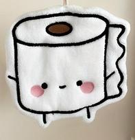 Cute smiling face toilet paper roll styled hand towel, ultra soft and high water absorption. Sturdy hygienic fabric
