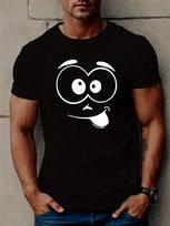 Unisex's Cute Face Printed T-Shirt, Casual Short Sleeve Round Neck T-Shirt L