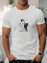 Unisex'S Casual T-Shirt With Cat Tail Hook Pattern - Summer Short Sleeve Round Neck Solid Color Knit Fabric - Adult Unisex Regular Fit S