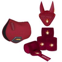 Six-Piece Equestrian Set: Ear Covers, Saddle Pads, Leg Wraps, Halters, Lead Ropes, and Matching Tack Lead Rope tamsiai mėlyna