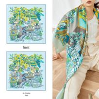 Luxurious Double-sided Silk Scarf with European and Chinese Prints - Hangzhou Silk Business Gift Scarf 106*106CM