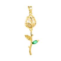 2 PCs Rose Brass 8K Gold Plated Tulip Flower Micro Pave Clear Cubic Zirconia Pendants Exquisite Jewelry Findings 3.8cm x 1.2cm
