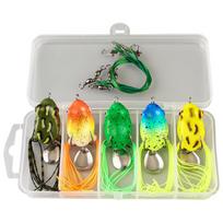 5Pcs Topwater Ray Frog Bait with Double Hooks Artificial Frog Lure Frog Spoon Fishing Baits for Saltwater Freshwater