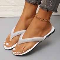 Womens Summer Rhinestone Flip Flop Slippers Luxury Designer Open Toe Comfort Flat Sandals for Vacation Beach Party Dress 40