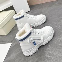 Lace Up High Top Flat Plush Casual Sneakers for Women, Soft Comfortable Outdoors Sports Walking Shoes for Female Daily Wear 35