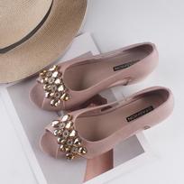Yuzhihao Two-Tone Rhinestone Water Drop Women's Flat Sandals 37