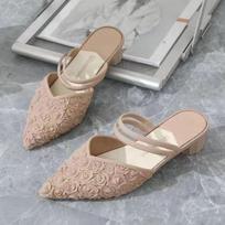 Yuzhihao Women's Summer Pointed Toe Closed Half-Open Low Heel Sandals 37