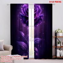 2D flat printing 2pcs Curtain Curtains Glowing Purple Rose Fantasy Digital Printed Polyester Drapes Family Party Decoration 60×150cm(23.6×59in)