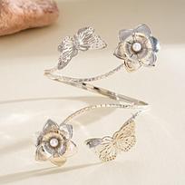 Pearl Flower Butterfly Arm Cuff Iron Wide Open Arm Cuff Fashion Cuff Bangle for Women  Summer