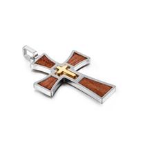 Wood Inlay Crucifix Pendant Titanium Steel Catholic Necklaces Pendant  Spiritual Meditation Style 1