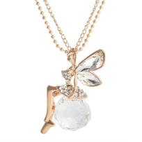 Charm Crystal Fairy Pendant Necklace for Women Vintage Elegant Rhinestone Angel Dangle Long Chain Necklace Party Jewelry Gifts
