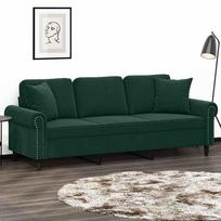 Vidaxl 3-Osobowa Sofa Z Poduszkami, Ciemnozielona, 180 Cm, Aksamit