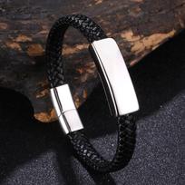 Personalized Leather Couple's Bracelet with Laser Engraving and Magnetic Stainless Steel Clasp Customizable Size (Unlimited Quantity)