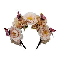 Butterfly Headdress Floral Crown Hair Hoop Cosplay Fairy Headband  Bride Hair Accessorie Pink