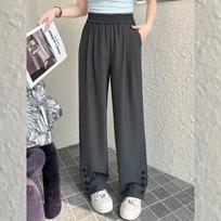 Bailuyu Button-Side High-Waist Wide-Leg Casual Pants L