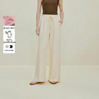 INMAN Women's Elastic Drawstring Air Layer Wide-Leg Pants L