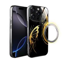 Etui Do Iphone 16 Pro Ibizu Elite Glass Z Magsafe, Szklany Tył, Golden Midnight, Skrzydła Motyla, Czarne