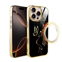 Etui Do Iphone 16 Pro Ibizu Elite Glass Z Magsafe, Szklany Tył, Golden Midnight, Efekt Motyla, Złote