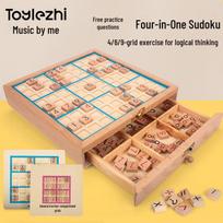 Toylezhi 4-in-1 Wooden Sudoku Chess Game Set