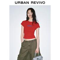UR2026 Women's Color Block Letter Print Slim T-Shirt XL