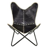 Black Leather Vintage Relax Arm Butterfly Chair Sulankstoma sėdynė Modern Sling Lounge 36 H x 29.5 W x 29.5 D juoda