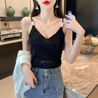 V-neck Camisole Lace Pearl Camisole Sexy Bandeau Tube Top Slim Undershirt Over Suit Underneath Tank Top L