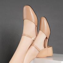 Plus Size 34-42 Women Low Heels Dress Shoes Ankle Strap Cover Toe Sandals Office Lady Shoe Black Ladies Shoes Mary Janes 35