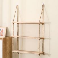 Wooden Floating Shelves for Wall Plant Flower Wood Swing Hanging Rope Storage Home Living Room Decor 30*15cm